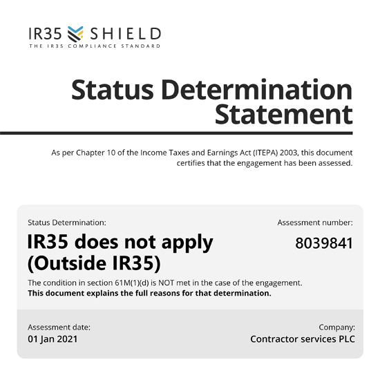 IR35 Shield Status Determination Statement