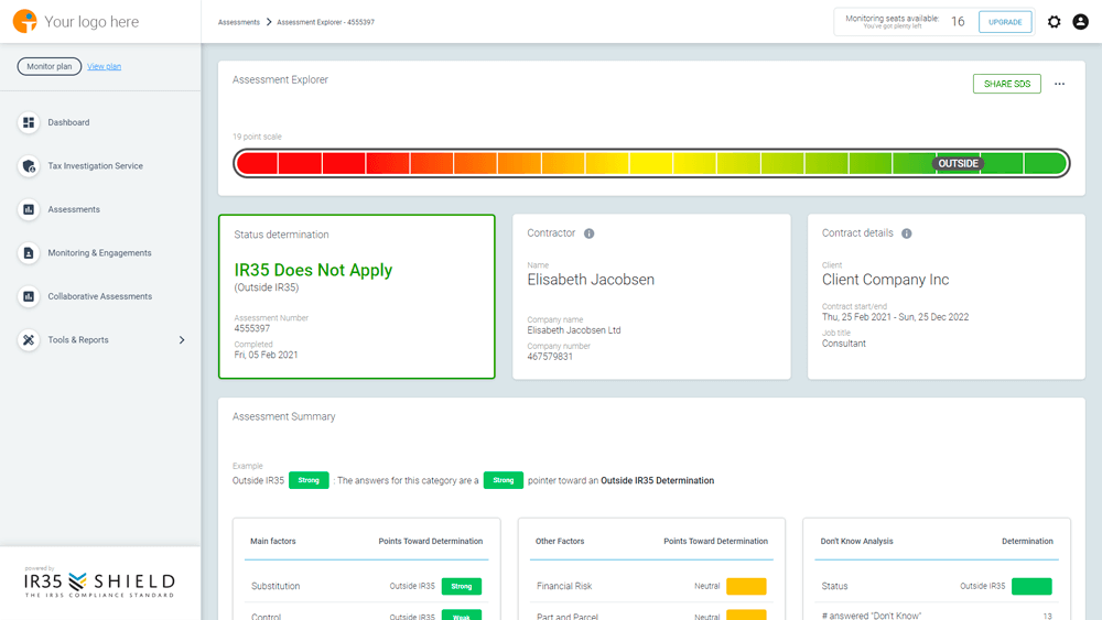 IR35 Shield assessment explorer